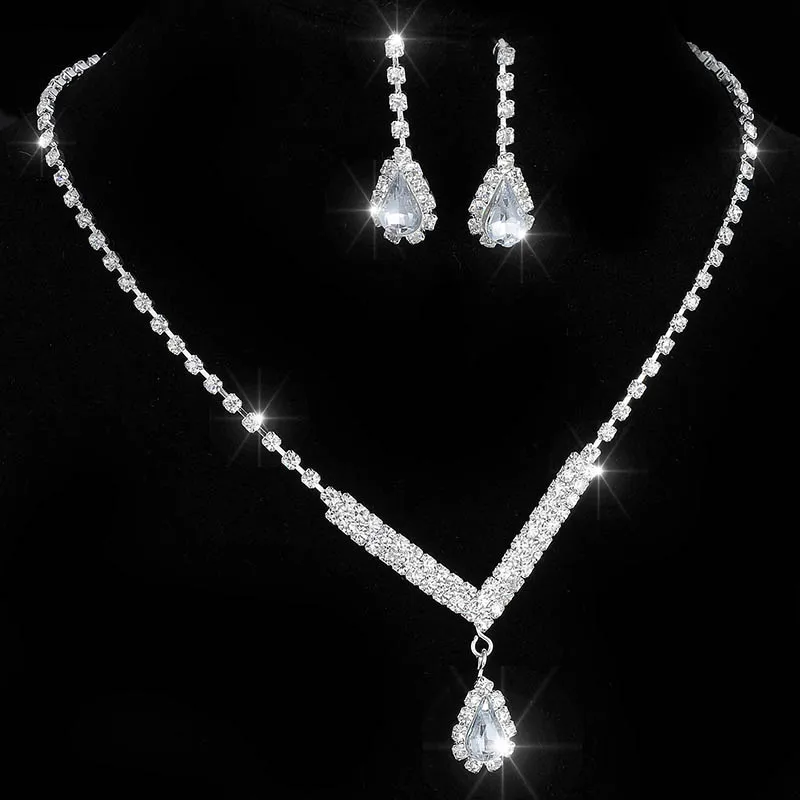 51J01 BLIJERY элегантные свадебные комплекты ювелирных изделий для невесты Bling, со стразами и кристаллами ожерелье+ серьги набор для женщин свадебные комплекты ювелирных изделий - Metal color: 51J01