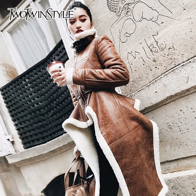 Twotwinstyle нерегулярные флис Пальто для будущих мам из искусственной кожи Высокий