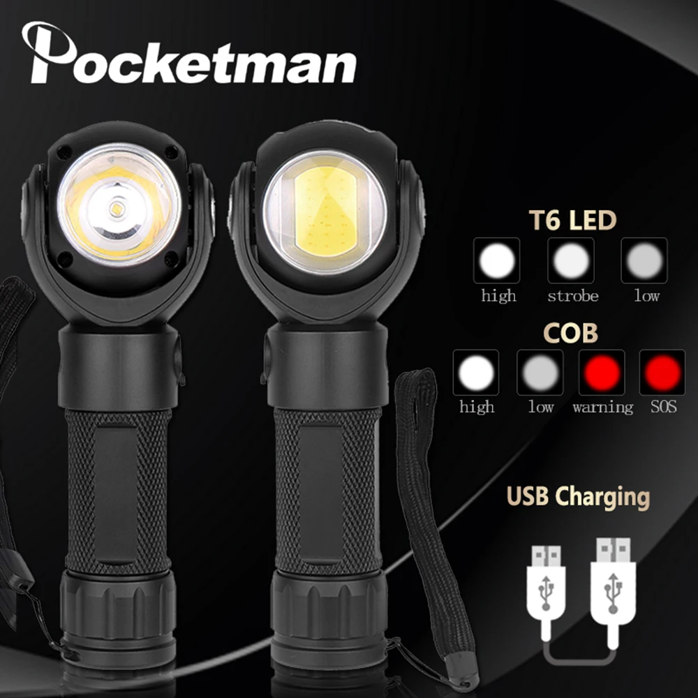Новый портативный светодиодный фонарь T6 + COB Перезаряжаемый USB рабочий светильник