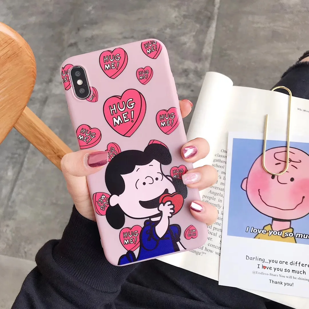 Cute cartoon boy girl Charlie Brown phone case For iphone 6 6s 7 8 plus Candy soft TPU Xs MAX XR X back cover coque |