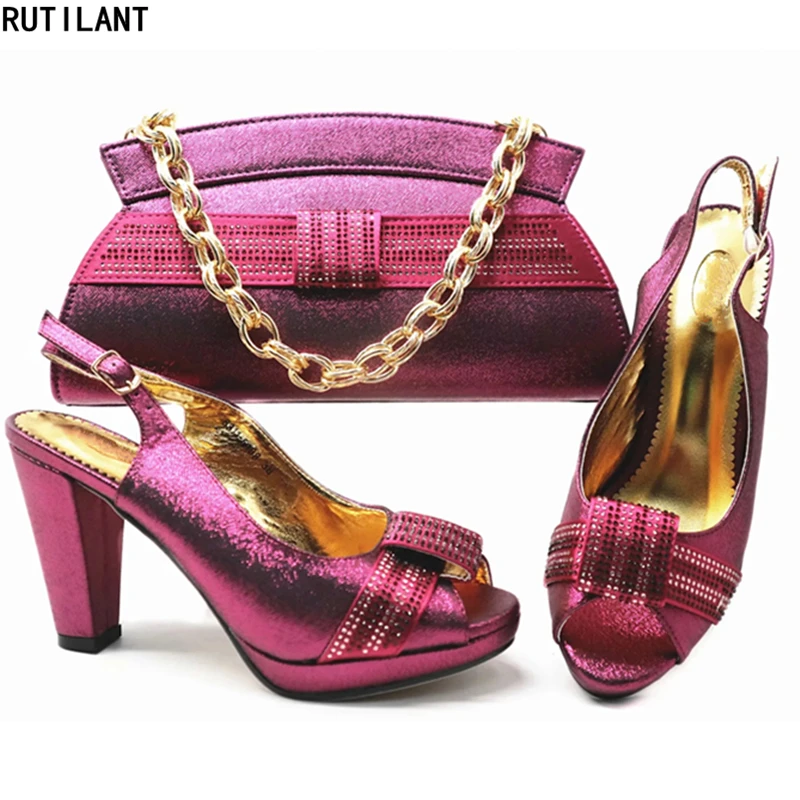 Latest Design African Women Wedding Shoes and Bag Set Decoratd with Rhinestone Italian Matching Bags 2019 Party | Обувь