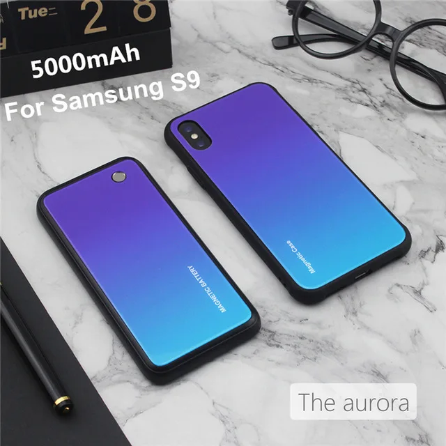 Purple For S9 Беспроводной магнитный чехол для зарядки аккумулятора s для samsung Galaxy S9/S9 Plus/Note 8/Note 9 Один аккумулятор не включает чехол для телефона - Цвет: Purple For S9