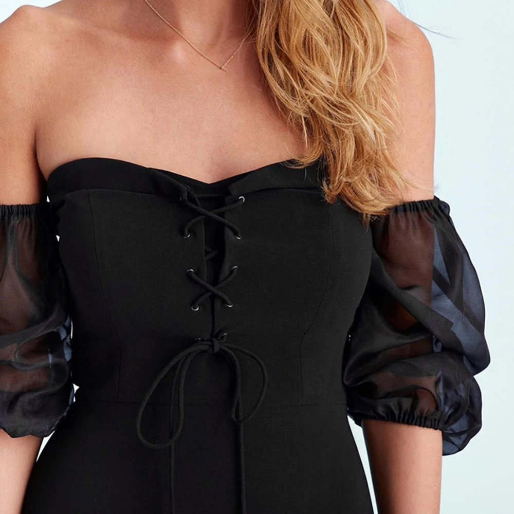 Летнее женское платье с открытыми плечами сексуальное ушками и шнуровкой наружу