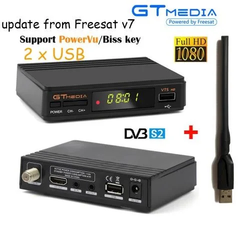 Gtmedia V7S 5 шт. Бесплатная sat V7s HD с USB Wifi DVB S2 спутниковый ТВ приемник Поддержка PowerVu Biss
