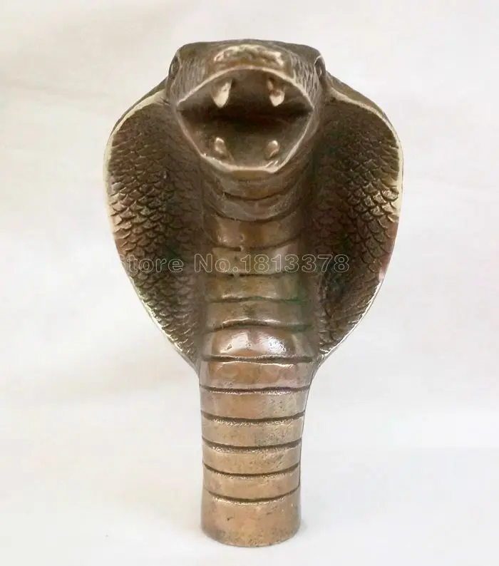 Chinese Old Bronze Hand Carved Cobra Statue Cane Walking Stick Head fast shipping | Statues &amp Sculptures