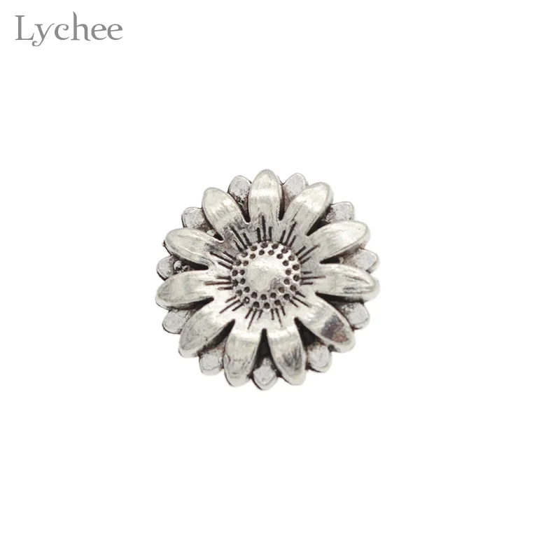 Lychee Life 10 шт. Серебряная кнопка в виде подсолнуха с резным хвостовиком для джинсов