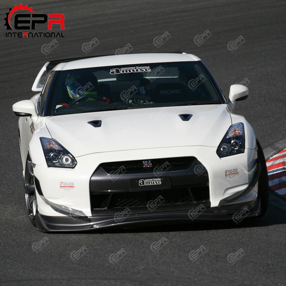 Для Nissan R35 GTR(ранний) Amuse стиль углеродное волокно передняя губа с поддоном глянцевая отделка бампер сплиттер часть тюнинг кузова Комплект