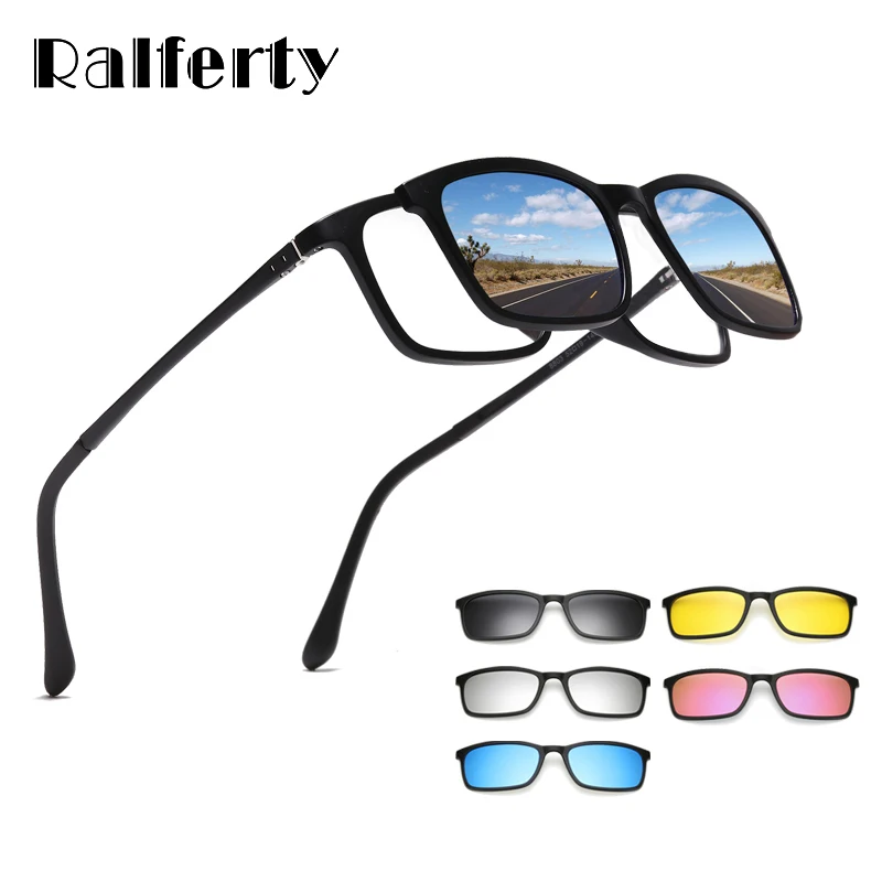 Ralferty Polarisierte Sonnenbrille Männer Frauen 5 In 1 Magnetische Clip Auf Gläser TR90 Optische Rezept Brillen Rahmen Magnet Clips