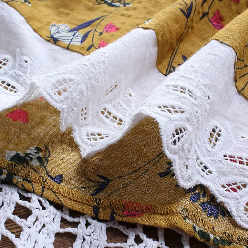 Женское кружевное платье с цветочным принтом Длинное свободное хлопковое