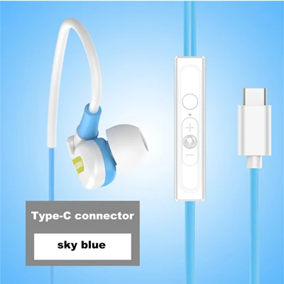 Usb type-C наушники стерео музыка гарнитура в ухо проводной микрофон бег спортивные наушники для LeEco Le 2/Max/Pro L1 - Цвет: Синий