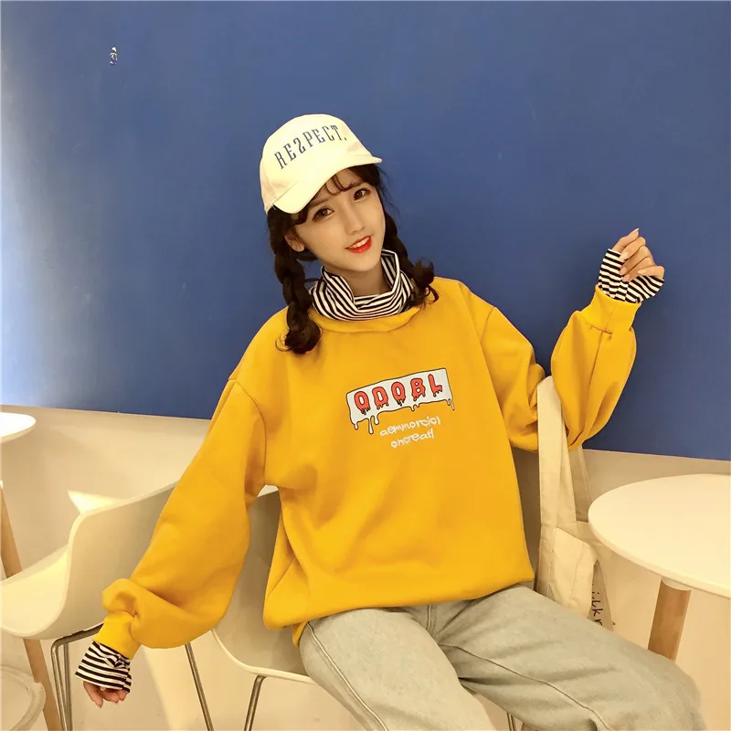 

Женские толстовки в полоску с принтом, Женская водолазка, Весенняя Свободная Повседневная Куртка Harajuku, теплая одежда