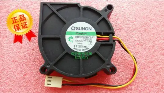 

Original SUNON 6015 60x60x15mm DC 12V 1.6W 6CM GB1206PHV1-AY 3-line Turbo Blower Cooling Fan