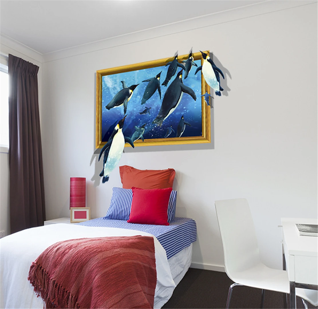 3D океан Пингвин группа дом семья спальня гостиная настенная наклейка наклейки на