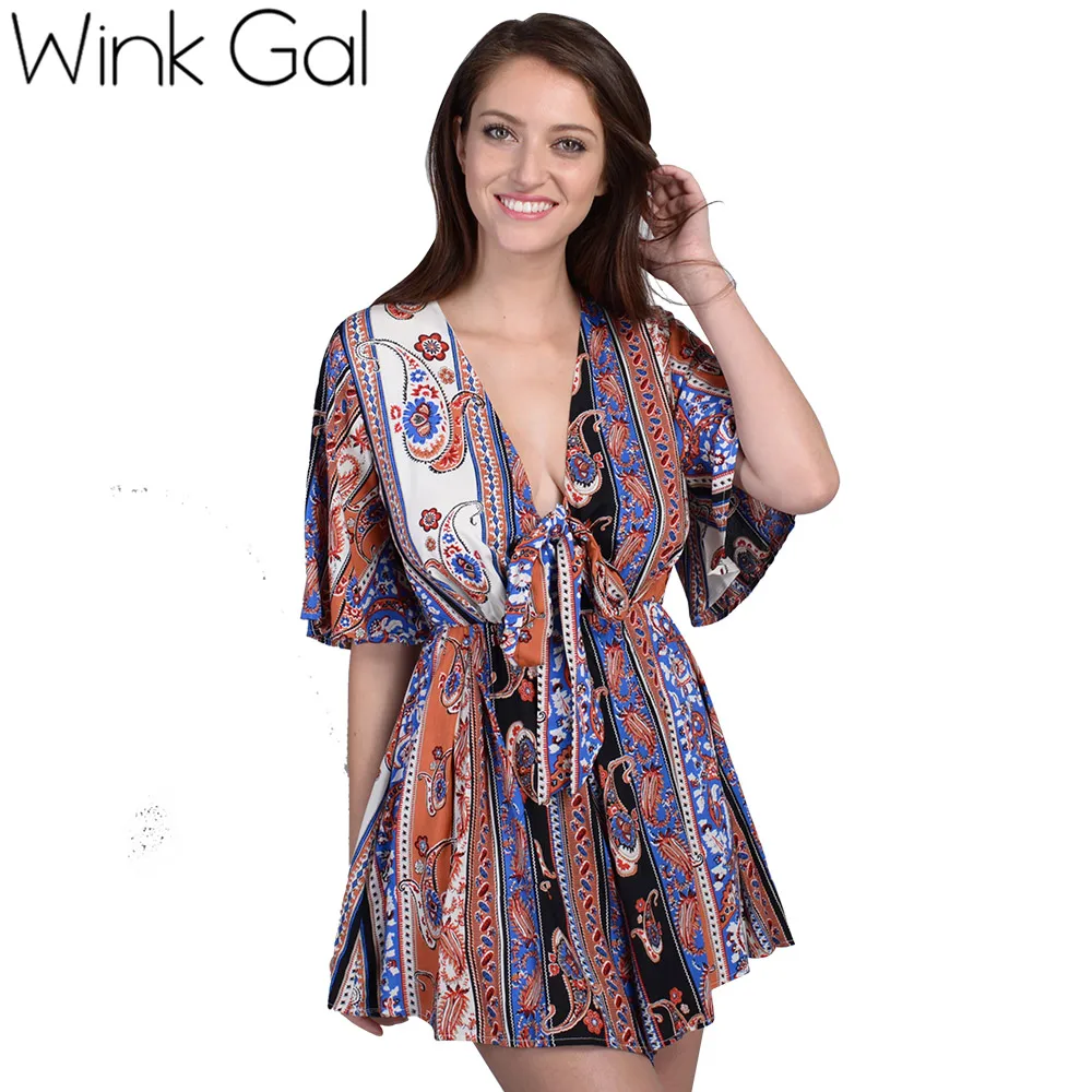 Wink Gal 2018 модный летний комбинезон женский богемный стиль с принтом половина