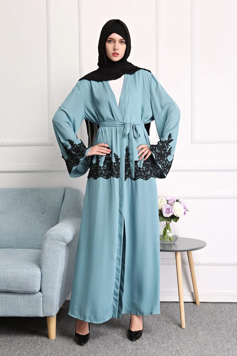 Модный мусульманский кардиган с вышивкой Abaya кружевные платья кимоно длинное