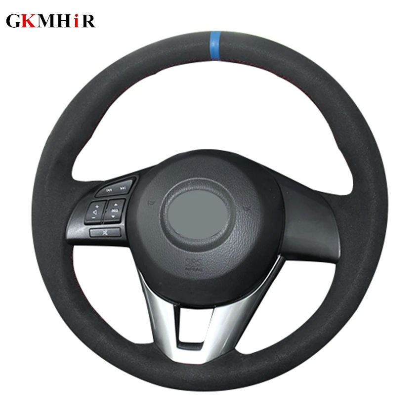 

GKMHiR DIY Hand-stitched Black Genuine Leather Car Steering Wheel Cover for Mazda 3 Mazda 5 Mazda 6 2003-2009