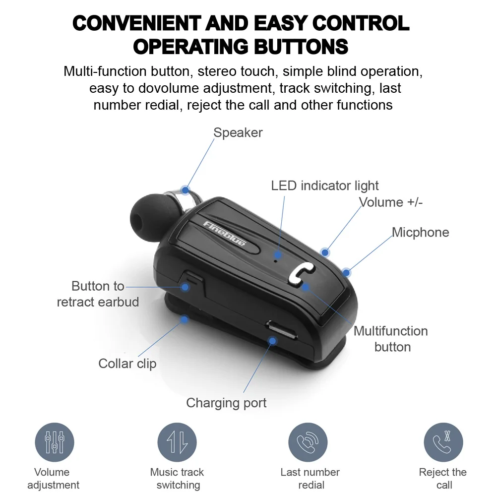 Fineblue F V6 мини беспроводные стерео наушники с зажимом Bluetooth гарнитура Выдвижной 4 0