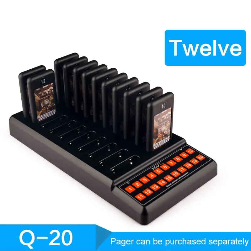 Q-20-12 KSUN T-Q20 пейджер ресторана Беспроводная система подкачки очередей 16 вызова пейджеры с подставкой 999 канал оборудование для ресторана приемопередатчик - Цвет: Q-20-12