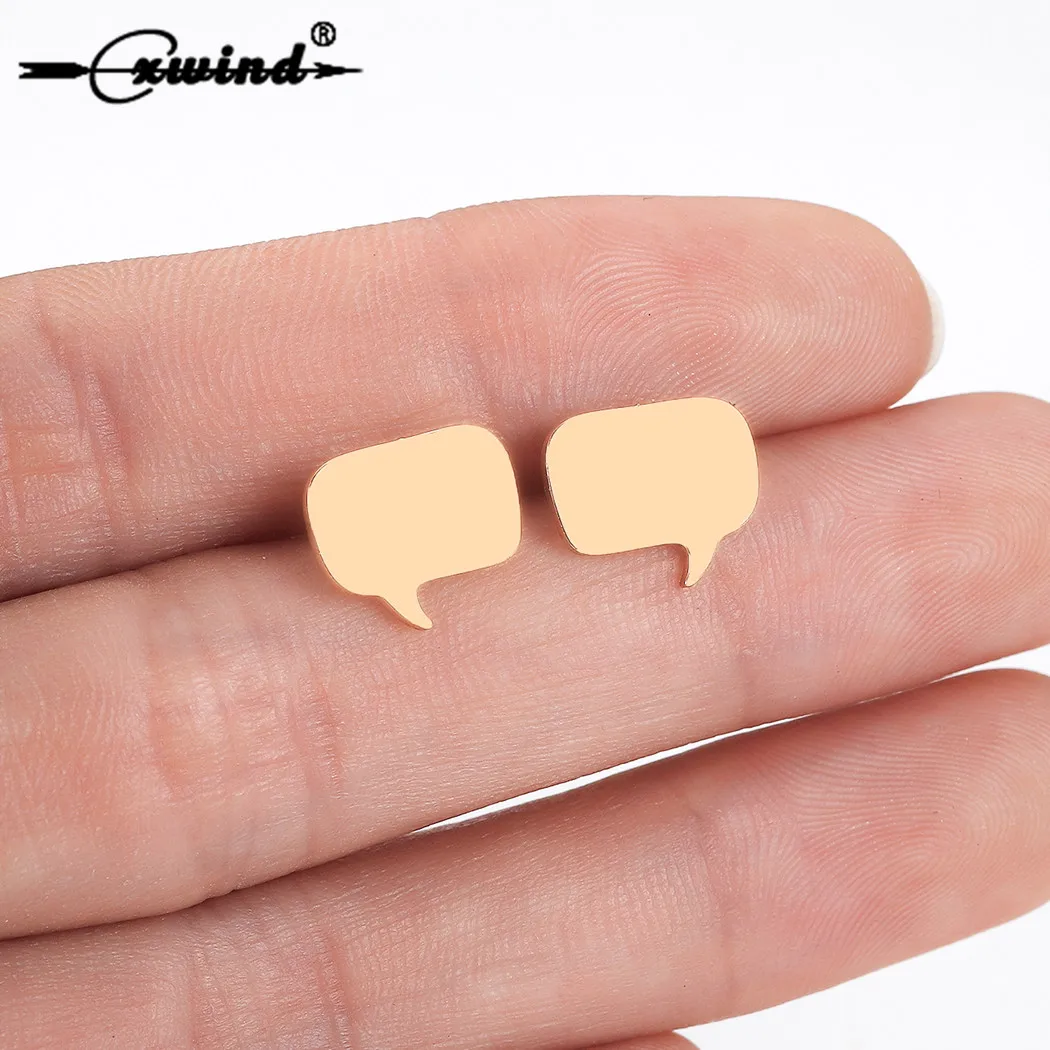 

Cxwind New Design Dialog Box Earrings Stainless Steel Frame Dialog Box Stud Earring for Women Geometric Earrings Brincos Jewelry