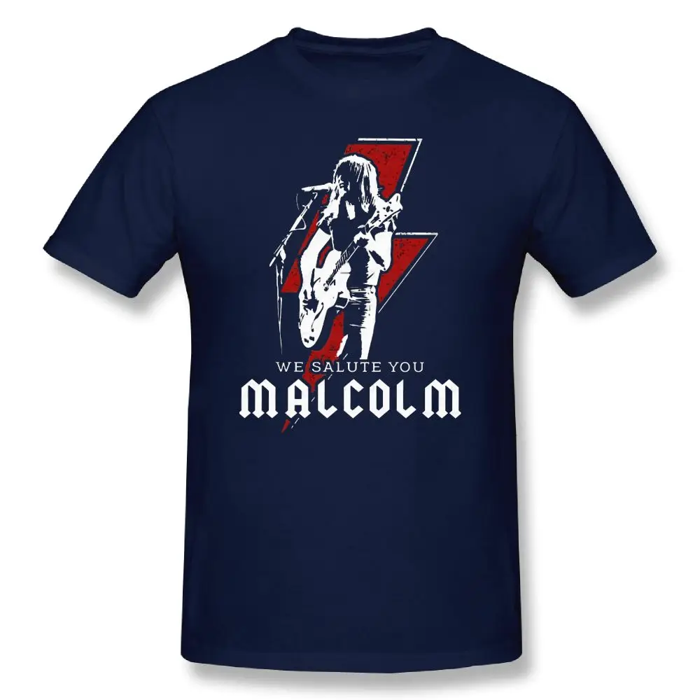 Ac Dc Футболка с принтом ACDC Malcolm Young Австралийский гитарист футболка Летняя хлопок футболки мужские повседневные футболки - Цвет: navy blue