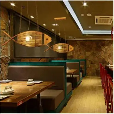 Креативная люстра в форме рыбы для ресторана кофейни фермы Бамбуковая