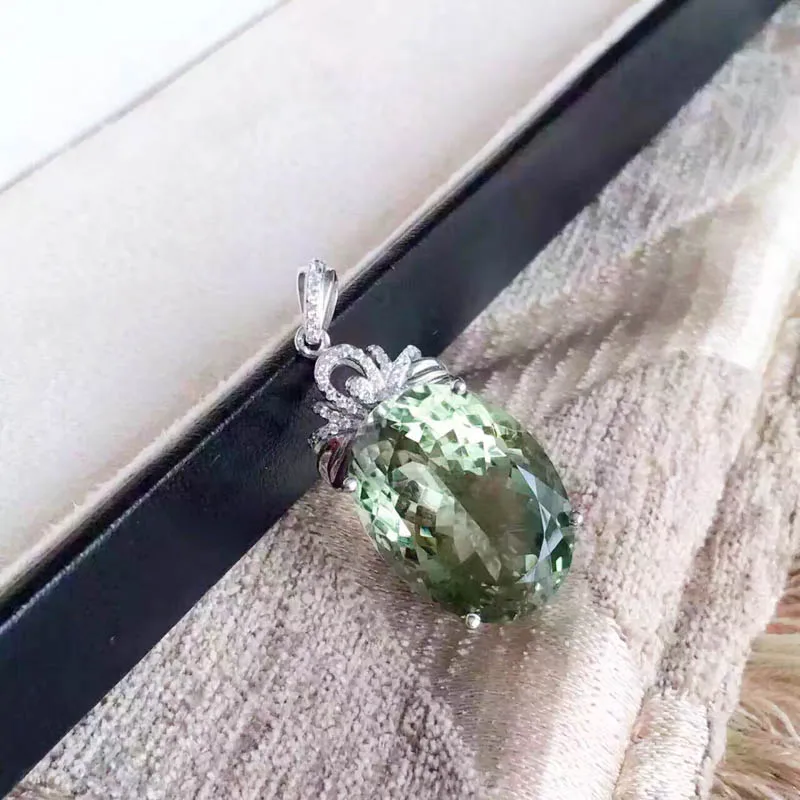 Пси дизайн кольца натуральный 16.5ct Зеленый Аметист кварц камень кольцо 925 пробы серебро FineJewelry для Для женщин подарочная коробка