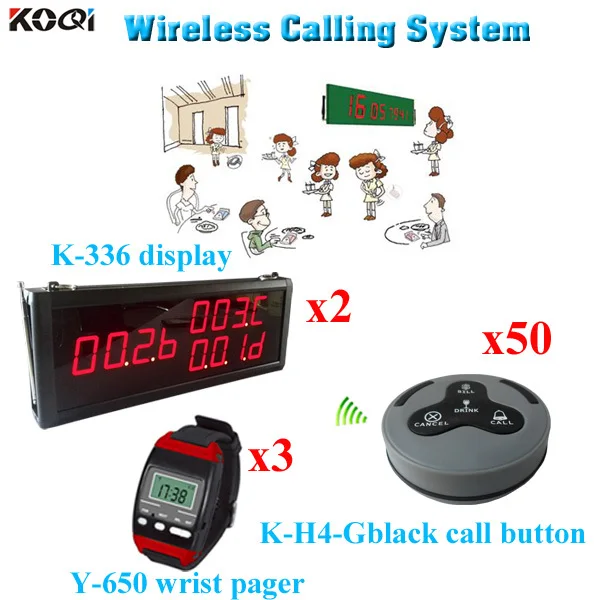 Wireless Call Bell System Cafe Kitchen Equipment Staff Pagers Table Buzzer (2 display 3 wrist watch 50 call button) | Компьютеры и