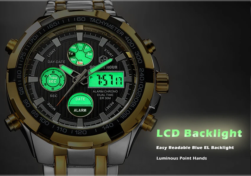 Reloj Hombre GOLDENHOUR Роскошные мужские часы erkek kol saati, Кварцевые спортивные цифровые модные автоматические мужские часы, мужские часы