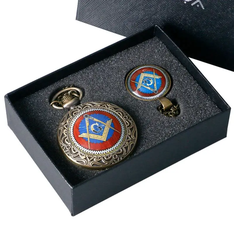 Ретро Масоном карманные комплекты с часами Бесплатная масонские ожерелье Кулон