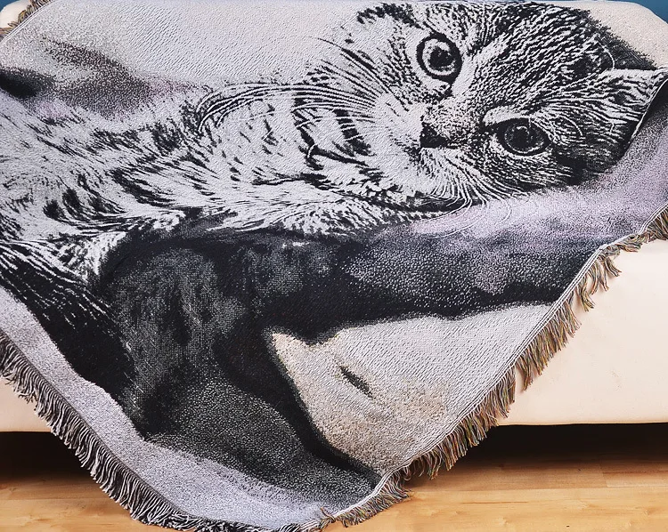 Хлопковое покрывало для дивана с изображением кота собаки павлина декоративный