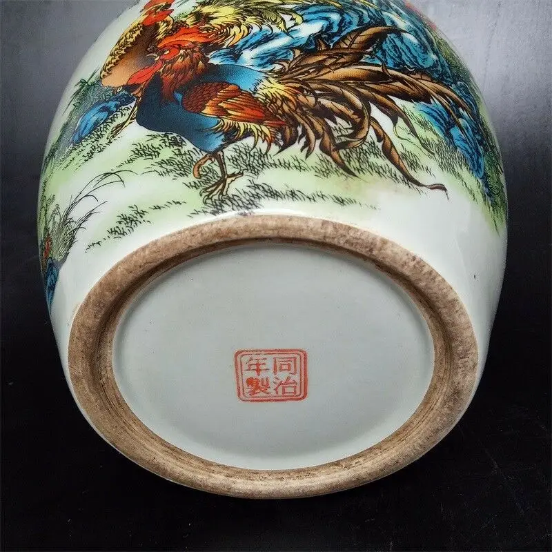 

Collection Chinese Porcelain Painting Zodiac Animal Chicken Rooster Flowers Trees Exquisite Coloured Porcelain Cans Jar Vase