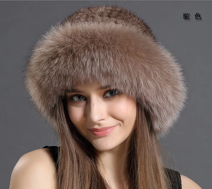 New Genuine real natural knitted Mink Fur Hat Cap women hand made knit Fashion Winter Headgear free shipping H1901
