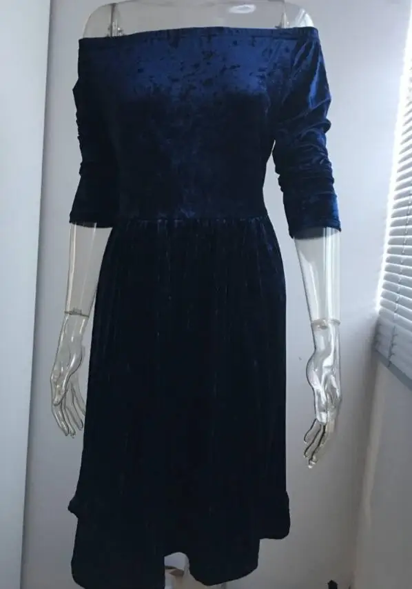 JOYINPARTY для женщин Бархат Vestidos Мода элегантное праздничное платье с открытыми плечами Плиссированное свободное винтажное платье