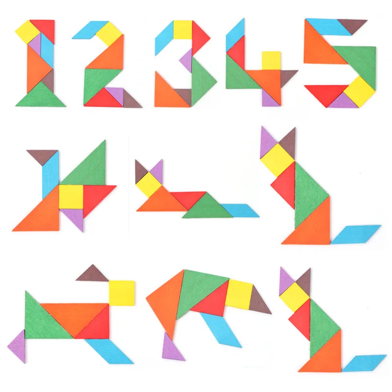 Деревянный Tangram доска для головоломки разноцветный дерево геометрическая форма