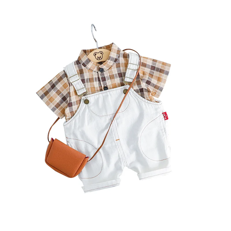 Summer Baby Boy Clothes Set Cotton Plaid Shirt Blouse and Overalls Kids Suit Infant Clothing Girl Outfit | Детская одежда и обувь
