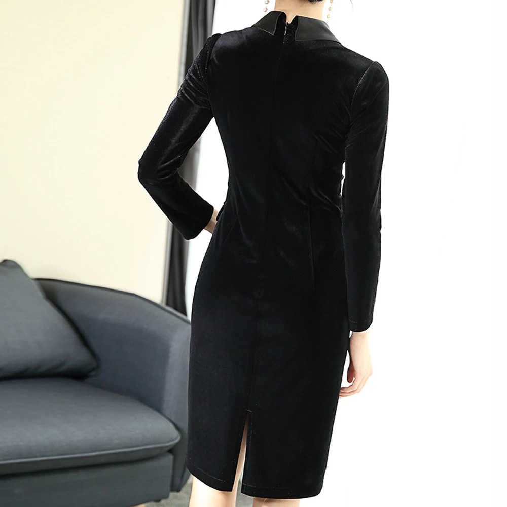 Двубортное сексуальное бархатное платье блейзер женское офисное с длинным