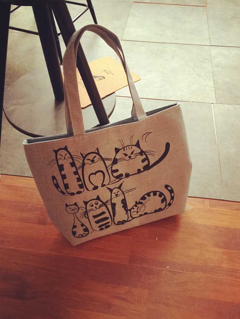 Пляжная сумка на молнии с рисунком кошки из мультфильма Bolsa Feminina Холщовая Сумка