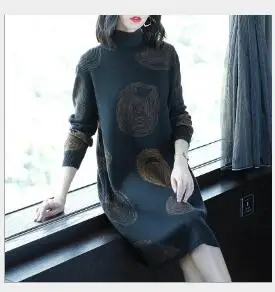 Женское платье 2019 Новое весеннее Водолазка с длинным рукавом вязаное женская