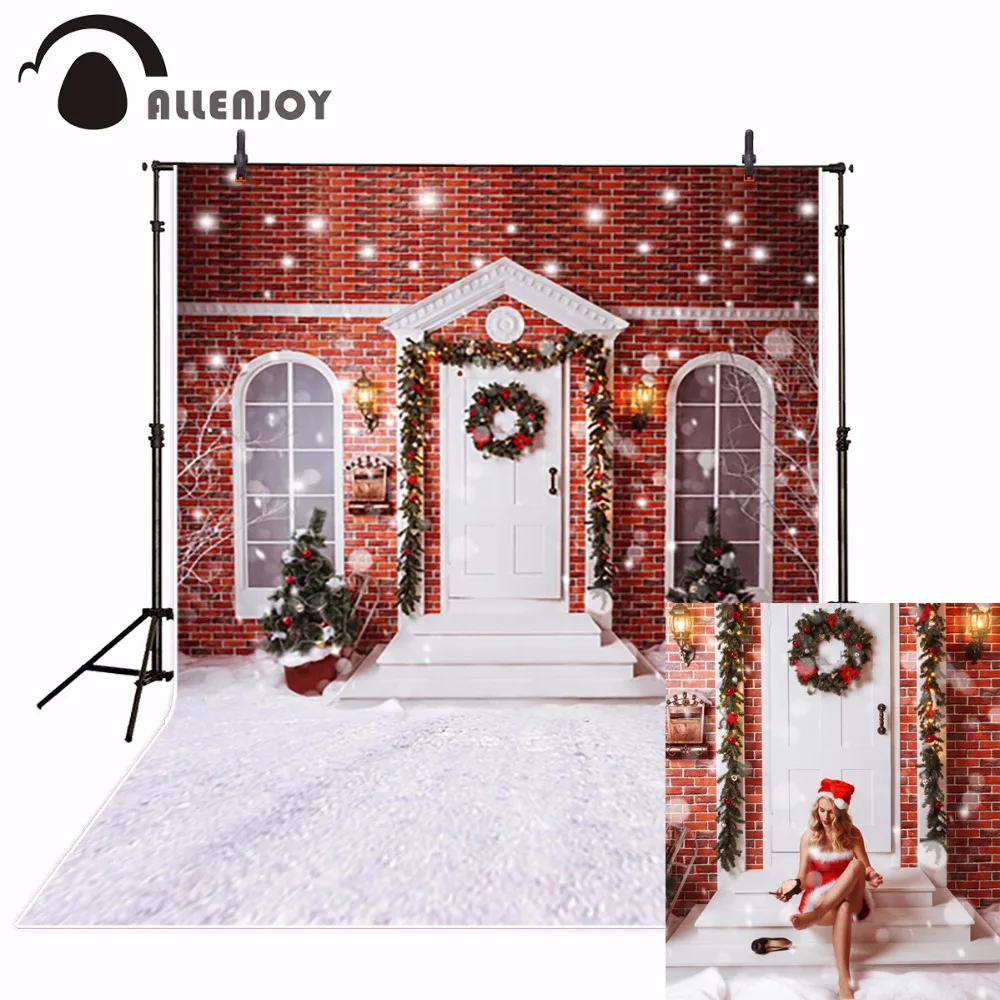 Allenjoy виниловые фоны для фотографии красная кирпичная стена дверь окна Снежный