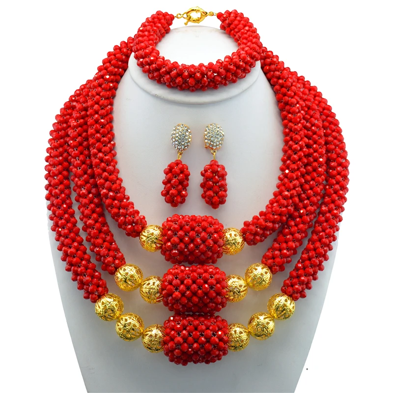 Нежный 3 слоя Красный Кристалл нигерийские Свадебные африканские бусины
