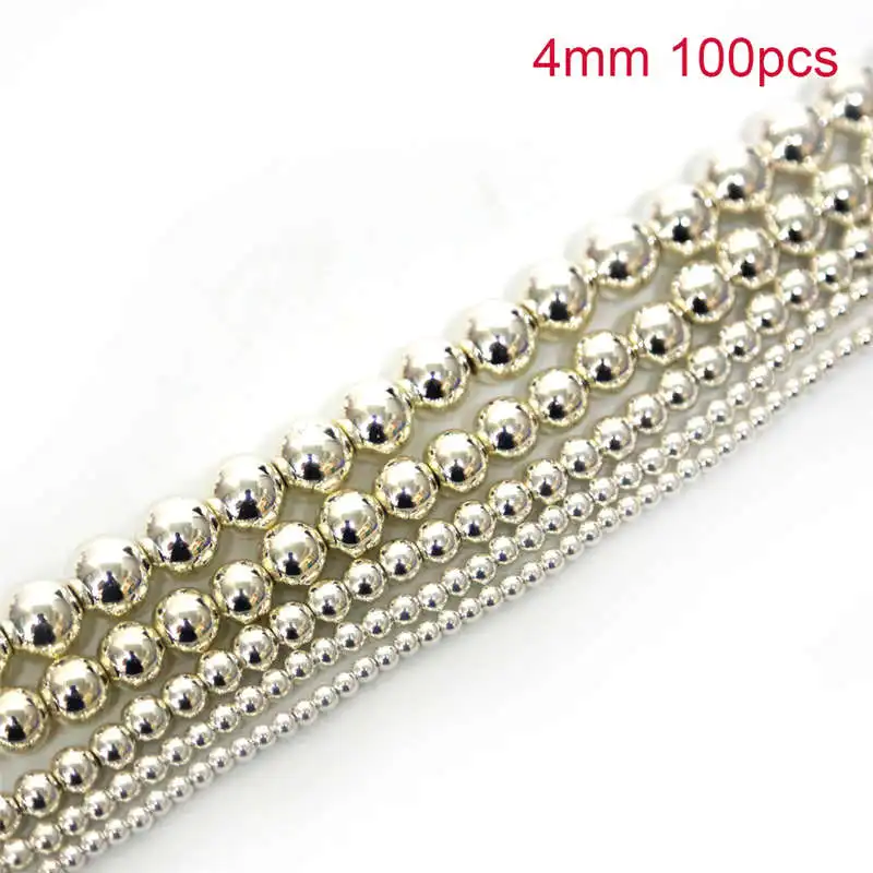 4MM silver 6 мм 100 шт черный гематит желчный камень Бусины распорные бусины ручной работы Шарм, изготовление украшений не выцветает - Цвет: 4MM silver