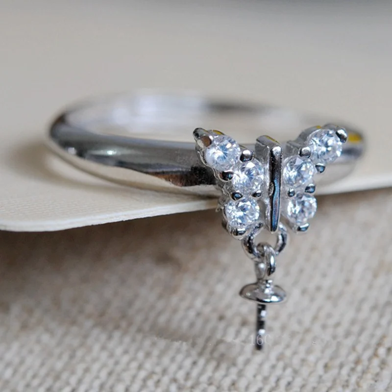 Женское кольцо с жемчугом и бабочкой из серебра 925 пробы|ring findings|diy ringdiy findings |
