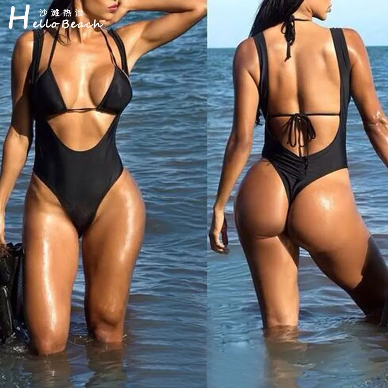 HELLO пляжный Цельный купальник с высоким вырезом женский купальный костюм