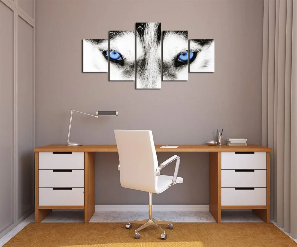 5 шт. черно-белая хаски собака с голубыми глазами холст стена искусство