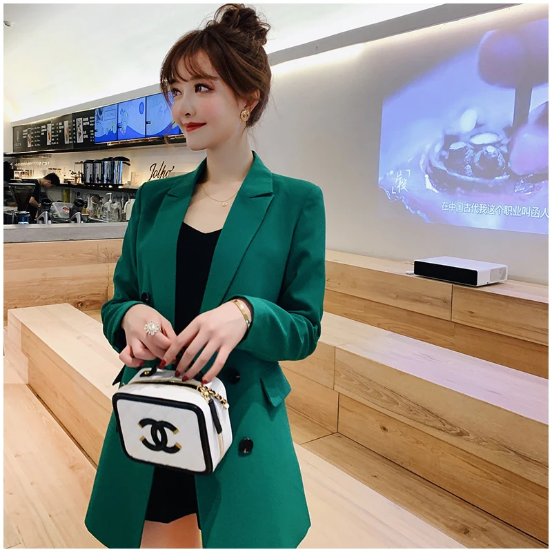 Женский двубортный Блейзер и куртка весна осень 2019 приталенное пальто