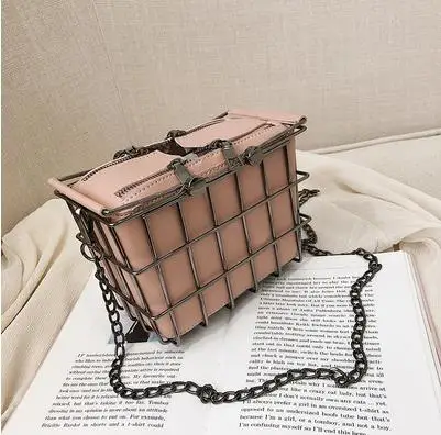 Розовый Модная металлическая корзина, уникальный дизайн, повседневная женская сумка, сумка, мини-сумка через плечо для женщин, сумка на плечо, дизайнерская сумка - Цвет: Розовый