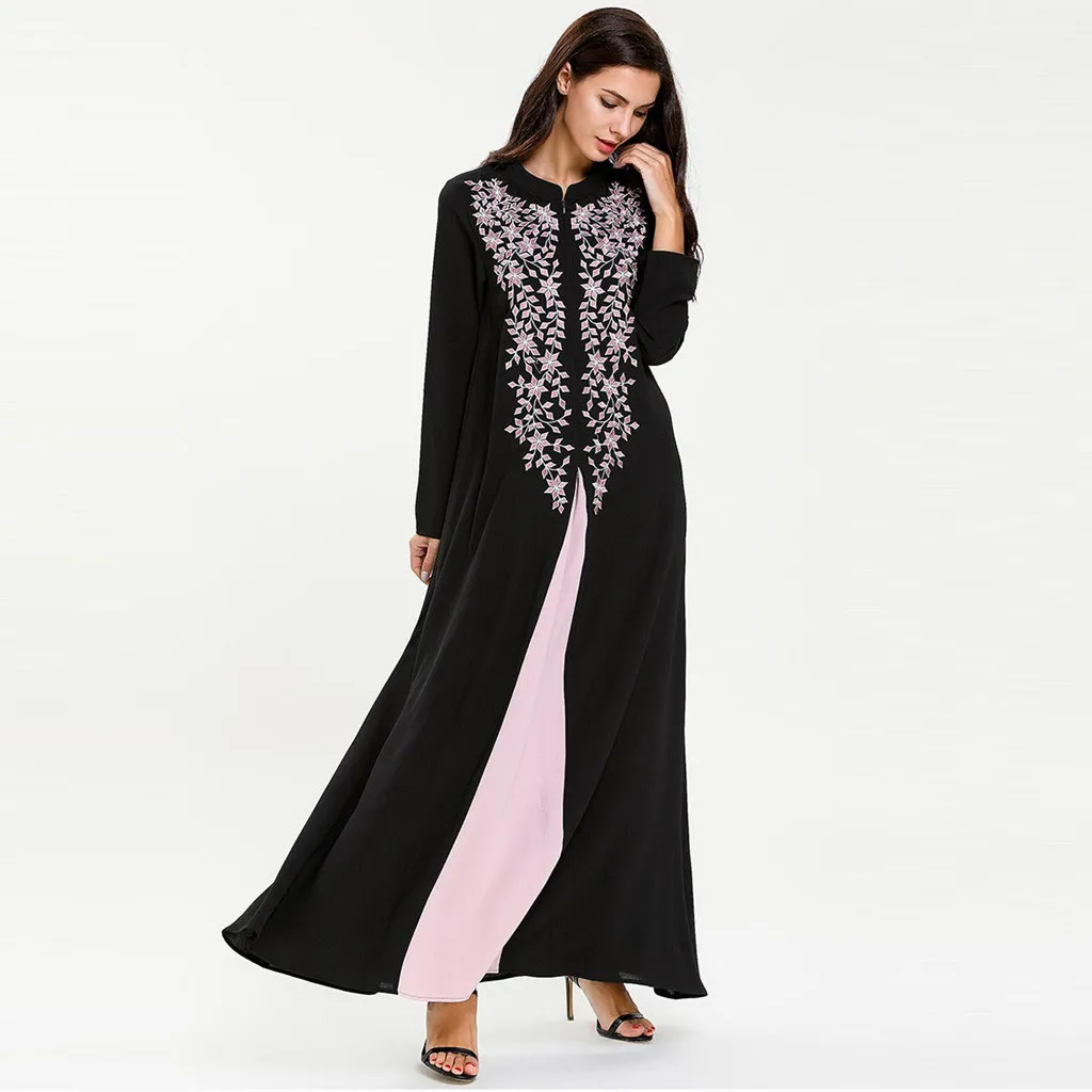 Мусульманское платье Abaya мусульманское одежда для женщин полиэстер с вышивкой