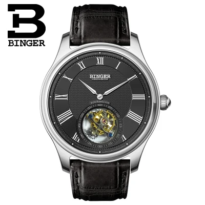 Подлинные роскошные Бингер бренд TOURBILLON крокодиловый кожаный ремешок для мужчин высокого класса Сапфир Водонепроницаемый ручной Ветер Механические Мужские часы - Цвет: 80803-3
