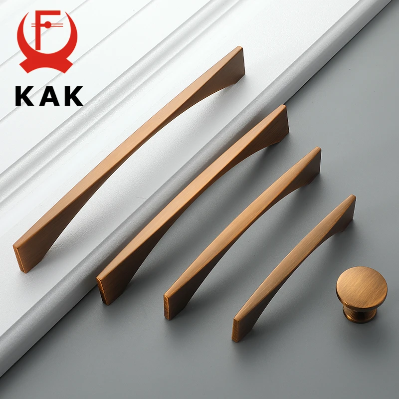 Ручка для мебели KAK, винтажная бронзовая ручка из желтой бронзы в европейском стиле для кухонного шкафа, ящика, дверные ручки, фурнитура - изображение