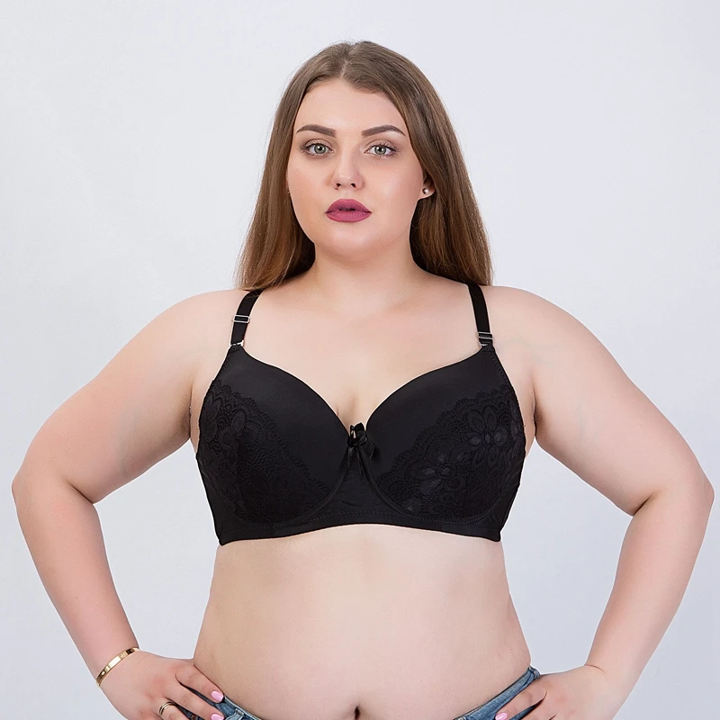 Xiushiren Plus Size Lace Bras For Women Floral Underwear Lager Cup Soft Underwire Black Lingerie 40 42 44 46 48 E DDD G | Женская одежда